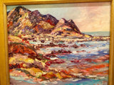 KADLIC Abstract Mountains Seascape Impasto Original Oil Painting Gold Frame 24”