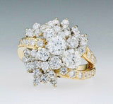 Vintage Midcentury 18k Gold 4ct Diamond Cluster Cocktail Ring