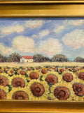 KADLIC Impressionist Tuscany Sunflowers Original Oil Painting Gold Frame 24"
