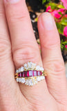 KURT WAYNE 2.00ct 18k Gold Ruby VS Diamond Cluster Anniversary Band Ring VIDEO