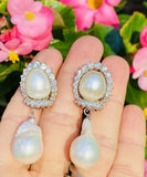Striking 18k Gold Vintage South Sea Pearl 2.20ct VS Diamond Drop Earrings