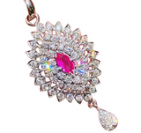 Vintage Estate 1950s 14k Gold E/F VS1 Diamond Halo Ruby Necklace Pendant Drop