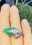 Vintage Art Deco 18k Gold 2.75ct Emerald VS Diamond Baguette Cocktail Statement