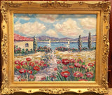 24x20" Mediterranean Seascape KADLIC Original Oil Painting Art Gold Frame