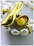 Rare Andrew Clunn 18k Gold Signed Triple Strand Cultured Pearl Necklace