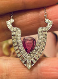 Art Deco Platinum 14k Gold 1.75ct Diamond Pink Red Sapphire Necklace Pendant