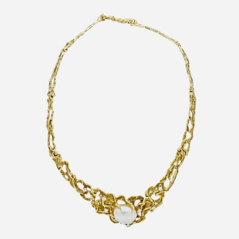 Stunning Arthur King 18k Gold Diamond South Sea Pearl Collar Necklace, 63g