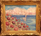 24x20" Mediterranean Seascape KADLIC Original Oil Painting Art Gold Frame