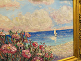 KADLIC Impressionist Wildflowers Floral Original Oil Painting Gold Gilt Frame