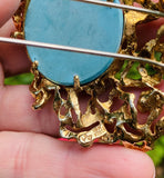 HUGE Vintage 1960s ARTHUR KING 18k Gold Diamond Turquoise Pearl Pendant Brooch