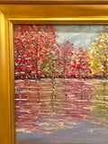 KADLIC Abstract Autumn Trees  Landscape Art Original Oil Painting Gold Frame 24”