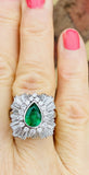 Vintage Ring-dant Platinum 4ct Pear Emerald G VS Diamond Ballerina Ring Pendant