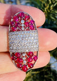 Vintage Art Deco Platinum 6.20ct G-H VS Diamond Ruby Cabachon Brooch Pendant
