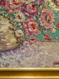 KADLIC Abstract Floral Still Life Impasto Original Oil Painting Gold Frame