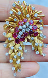 Vintage Art Deco French Heavy 18k Gold Ruby VS Diamond Brooch DES EN FRANCE