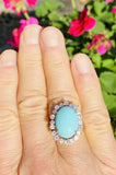 Vintage 14k Gold Robins Blue Turquoise Diamond Halo Cocktail Ring
