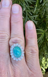 Vintage Estate 14k Gold Turquoise Cabachon 9ct Diamond Halo Ballerina Ring