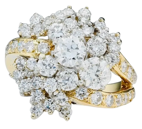 Vintage Midcentury 18k Gold 4ct Diamond Cluster Cocktail Ring