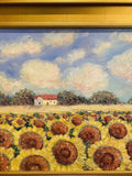 KADLIC Impressionist Tuscany Sunflowers Original Oil Painting Gold Frame 24"