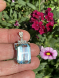 Antique Vintage Art Deco 14K Gold Platinum 21ct Aquamarine Diamond Pendant