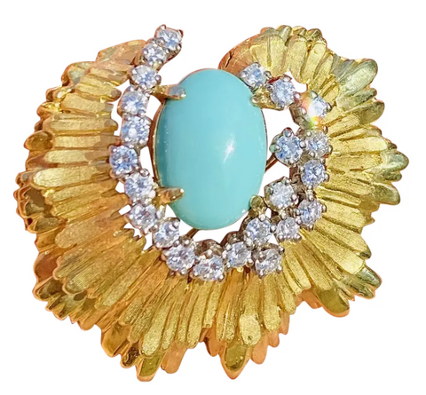 Vintage Estate 14k Gold Turquoise Diamond Necklace Pendant