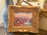 KADLIC Flowers Pink Floral Seascape Sailboats Gilt Wood Frame 8x10”