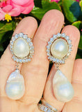 Striking 18k Gold Vintage South Sea Pearl 2.20ct VS Diamond Drop Earrings