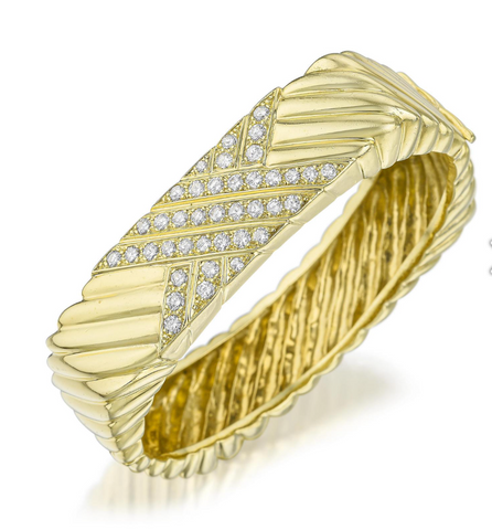 Heavy Vintage Estate Italian 18k Gold Hinged Retro Diamond X Cuff Bracelet 60g