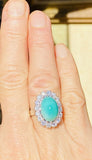 Vintage Estate 14k Gold Turquoise Cabachon 9ct Diamond Halo Ballerina Ring