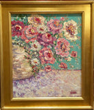 KADLIC Abstract Floral Still Life Impasto Original Oil Painting Gold Frame