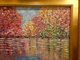KADLIC Abstract Autumn Trees  Landscape Art Original Oil Painting Gold Frame 24”