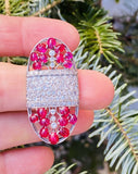 Vintage Art Deco Platinum 6.20ct G-H VS Diamond Ruby Cabachon Brooch Pendant