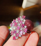Vintage Estate Retro 18k Gold Vintage Retro pink Tourmaline Diamond Cluster Ring