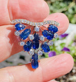 Vintage 1940s-50s Deco Platinum 7ct Carved Blue Sapphire VS Diamond Pendant