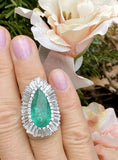 Vintage Ring-dant HUGE Platinum 14k Gold 18 ct Emerald VS Diamond Ballerina Ring