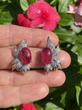 Retro 1950s Ruby Red Pink Tourmaline Diamond 14k Gold Drop Earrings $8k