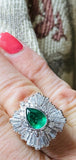 Vintage Ring-dant Platinum 4ct Pear Emerald G VS Diamond Ballerina Ring Pendant