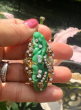 STUNNING Peter Lindeman Handmade 18k Gold Jade Diamond Bangle Bracelet