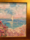 24x18” Mediterranean Seascape KADLIC Original Oil Painting Art Gold Frame