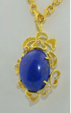 Vintage 1960s-70s Large Retro 18K Gold Lapis Lazuli Diamond Necklace Pendant