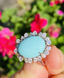 Vintage 14k Gold Robins Blue Turquoise Diamond Halo Cocktail Ring