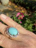 Vintage 14k Gold Robins Blue Turquoise Diamond Halo Cocktail Ring