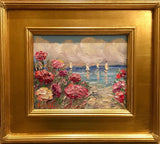 KADLIC French Poppies Seascape Sailboats Gilt Wood Frame 8x10”