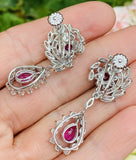 Vintage 1950s 14k Gold 5ct Ruby Diamond Day/Night Dangle Drop Pendant Earrings