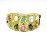 Vintage 1960 H. Stern Designer 18k Emerald Aquamarine Gemstone Cuff Bracelet