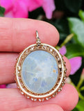 Vintage Retro Estate 18k Gold 15ct Diamond Blue Black Opal Pendant
