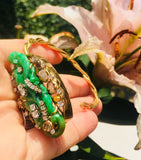 STUNNING Peter Lindeman Handmade 18k Gold Jade Diamond Bangle Bracelet
