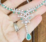 Vintage 1950s Estate 18k Gold 6ct Emerald Diamond Halo Necklace Pendant Retro