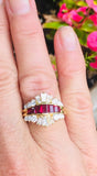 KURT WAYNE 2.00ct 18k Gold Ruby VS Diamond Cluster Anniversary Band Ring VIDEO