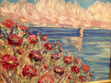 24x20" Mediterranean Seascape KADLIC Original Oil Painting Art Gold Frame